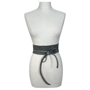 Garnet Hill Leather Wrap Belt Grey